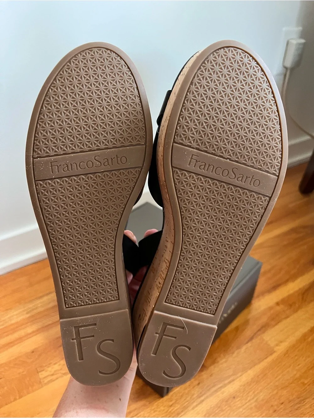 Franco Sarto Black Cork Platform Sandals